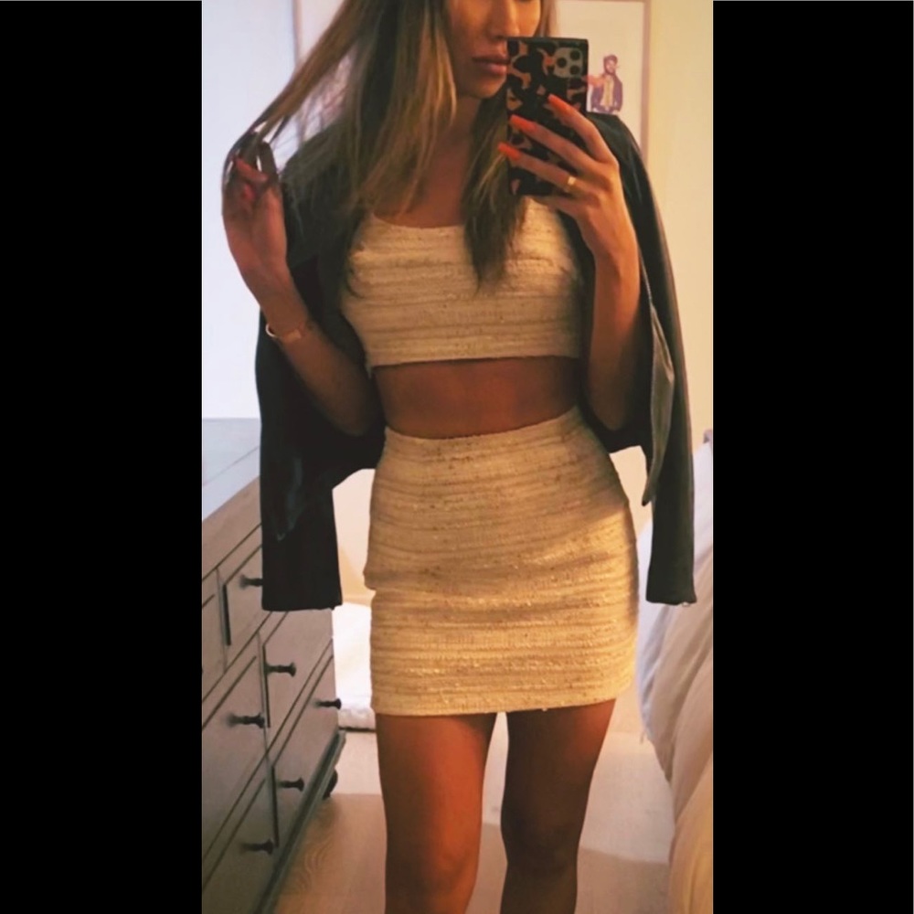 Tweed crop top. Skirt sold separately.  L’Academie tweed crop top.